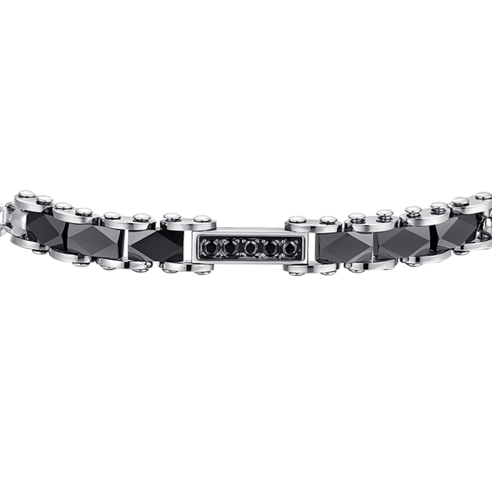 BRAZALETE DE ACERO PARA HOMBRE ELEMENTOS DE CERÁMICA NEGRA