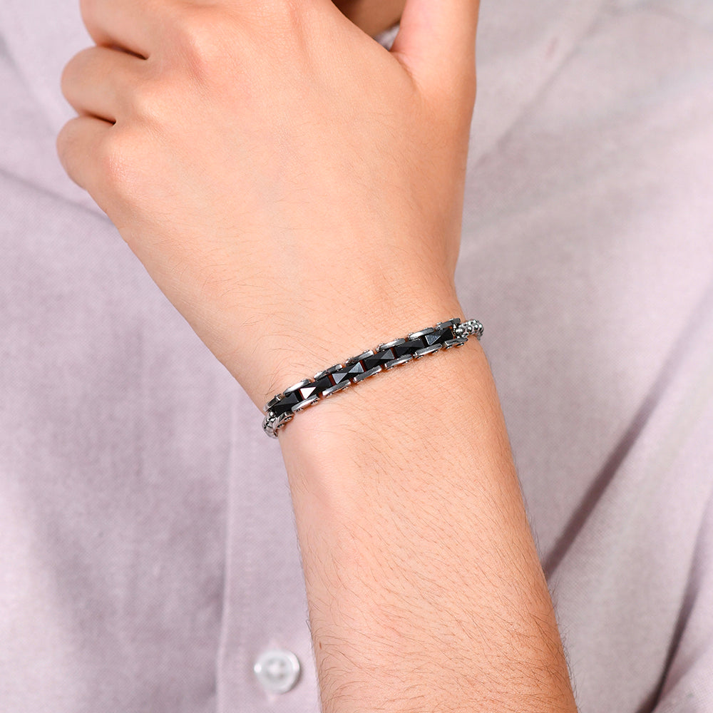 BRAZALETE DE ACERO PARA HOMBRE CON ELEMENTOS CENTRALES