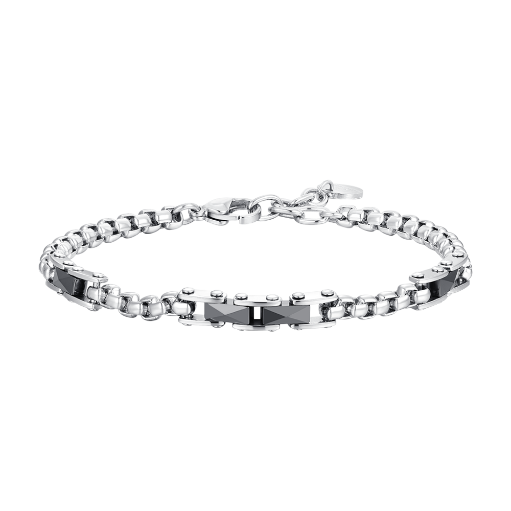 BRAZALETE DE HOMBRE DE ACERO CON ELEMENTOS DE CERÁMICA NEGRA