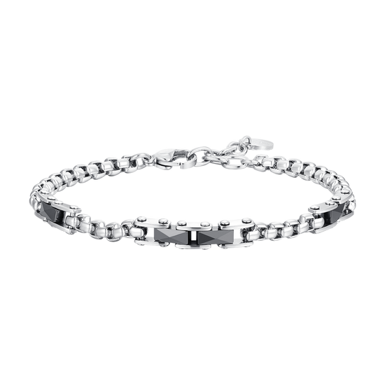 BRAZALETE DE HOMBRE DE ACERO CON ELEMENTOS DE CERÁMICA NEGRA