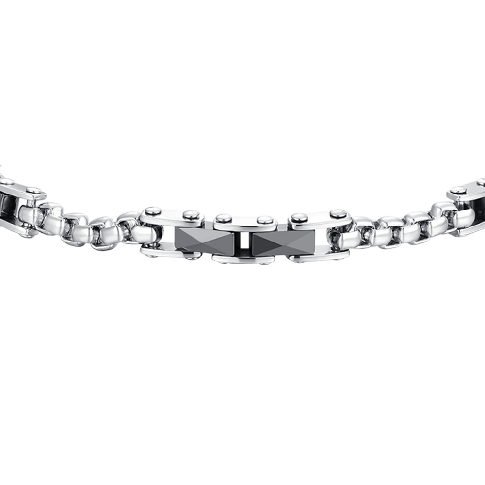 BRAZALETE DE HOMBRE DE ACERO CON ELEMENTOS DE CERÁMICA NEGRA
