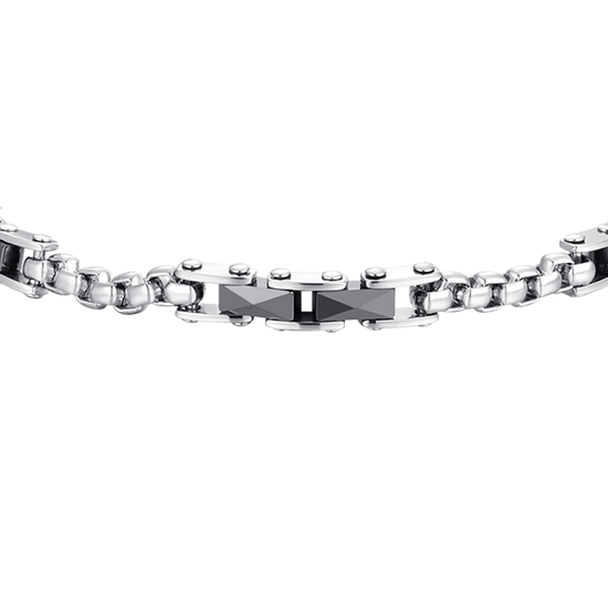 BRAZALETE DE HOMBRE DE ACERO CON ELEMENTOS DE CERÁMICA NEGRA