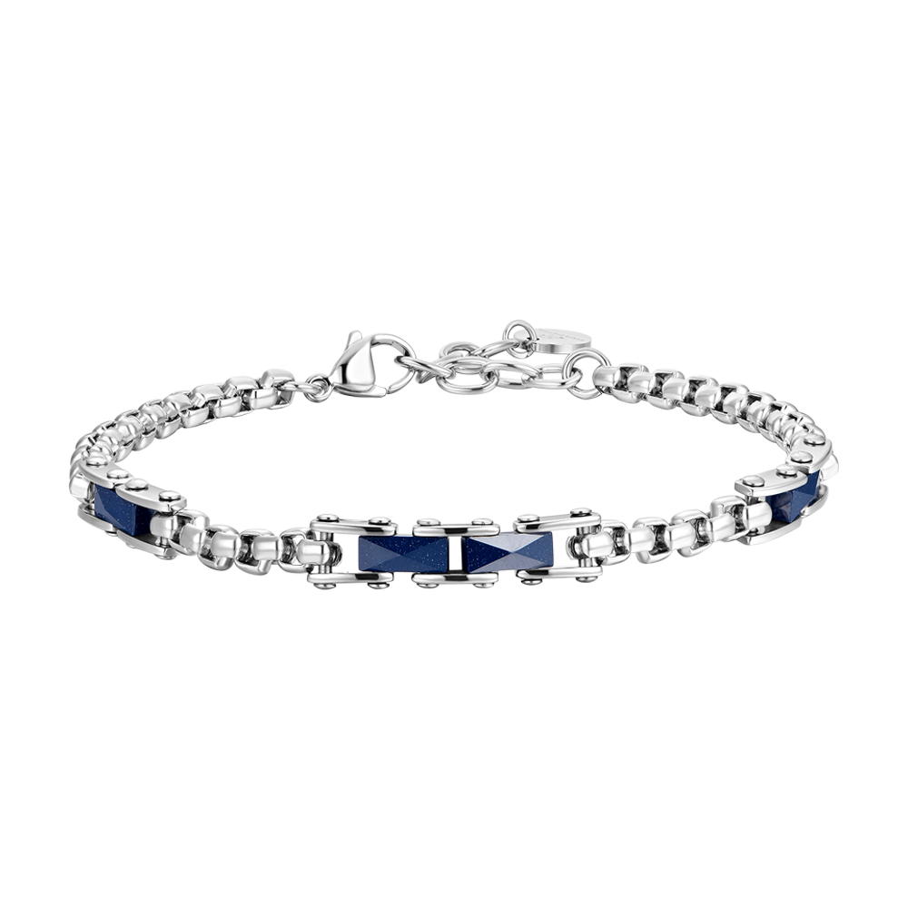 BRAZALETE DE ACERO PARA HOMBRE CON ELEMENTOS DE CERÁMICA AZUL