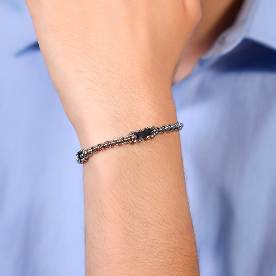 BRAZALETE DE ACERO PARA HOMBRE ELEMENTOS DE CERÁMICA NEGRA