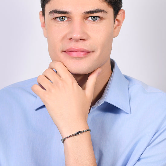 BRAZALETE DE ACERO PARA HOMBRE ELEMENTOS DE CERÁMICA NEGRA