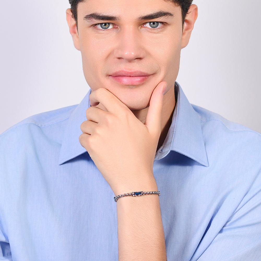 BRAZALETE DE ACERO PARA HOMBRE ELEMENTOS CERÁMICOS AZULES