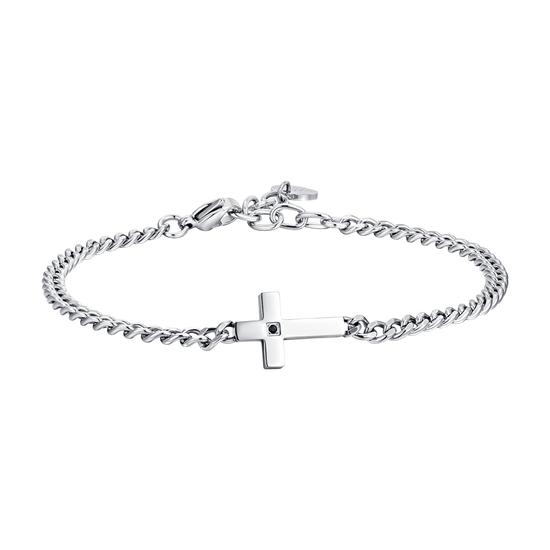 PULSERA DE HOMBRE CON CRUZ DE ACERO Y CIRCONITAS NEGRAS