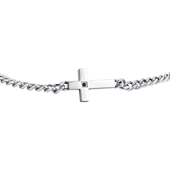 PULSERA DE HOMBRE CON CRUZ DE ACERO Y CIRCONITAS NEGRAS