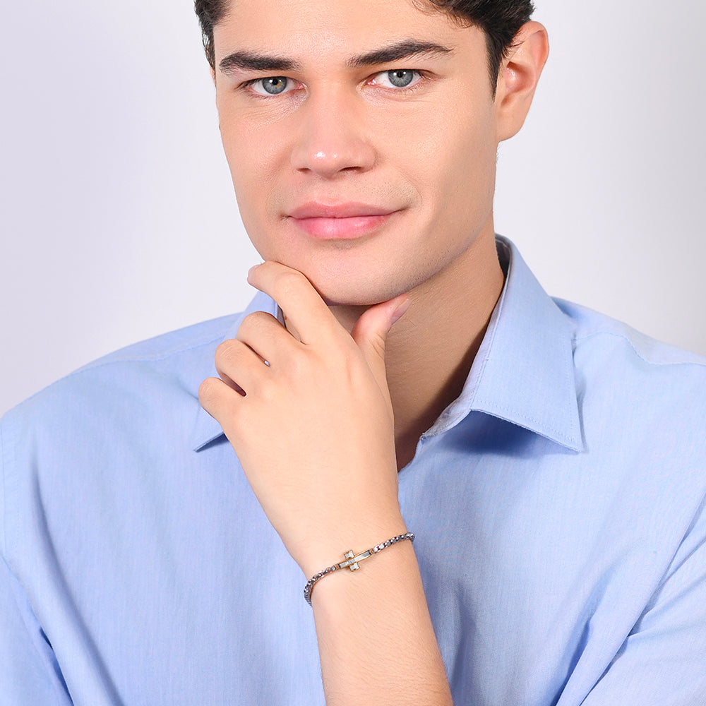 CRUZ E IP BRAZALETE DE ACERO ORO ROSA PARA HOMBRE