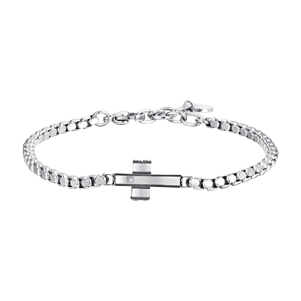 CRUZ DE ACERO Y BRAZALETE DE ACERO IP NEGRO