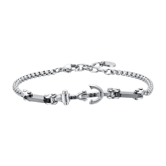 PULSERA DE HOMBRE DE ACERO CON ANCLA Y CRISTAL NEGRO