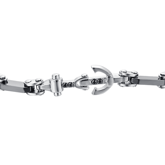 PULSERA DE HOMBRE DE ACERO CON ANCLA Y CRISTAL NEGRO