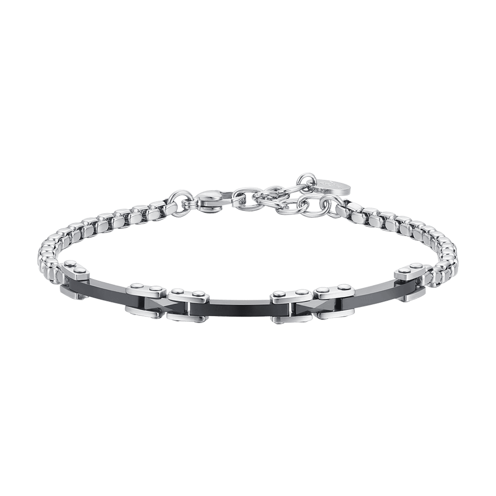 BRAZALETE DE CABALLERO DE ACERO Y CERÁMICA NEGRA
