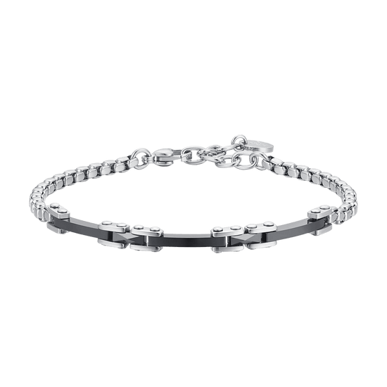 BRAZALETE DE CABALLERO DE ACERO Y CERÁMICA NEGRA