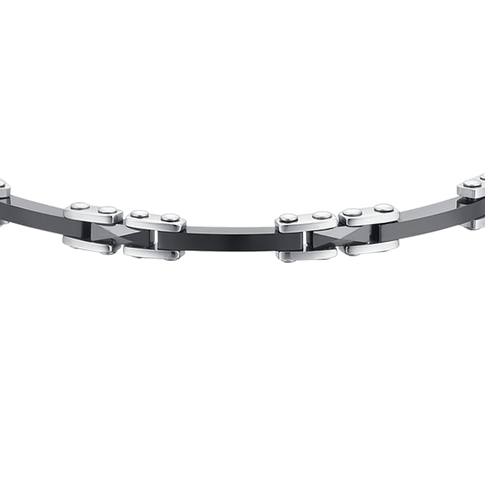 BRAZALETE DE CABALLERO DE ACERO Y CERÁMICA NEGRA