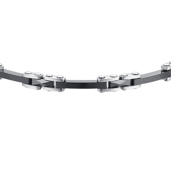 BRAZALETE DE CABALLERO DE ACERO Y CERÁMICA NEGRA