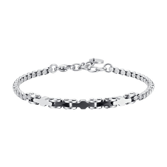 BRAZALETE DE HOMBRE DE ACERO CON ELEMENTOS DE CERÁMICA NEGRA