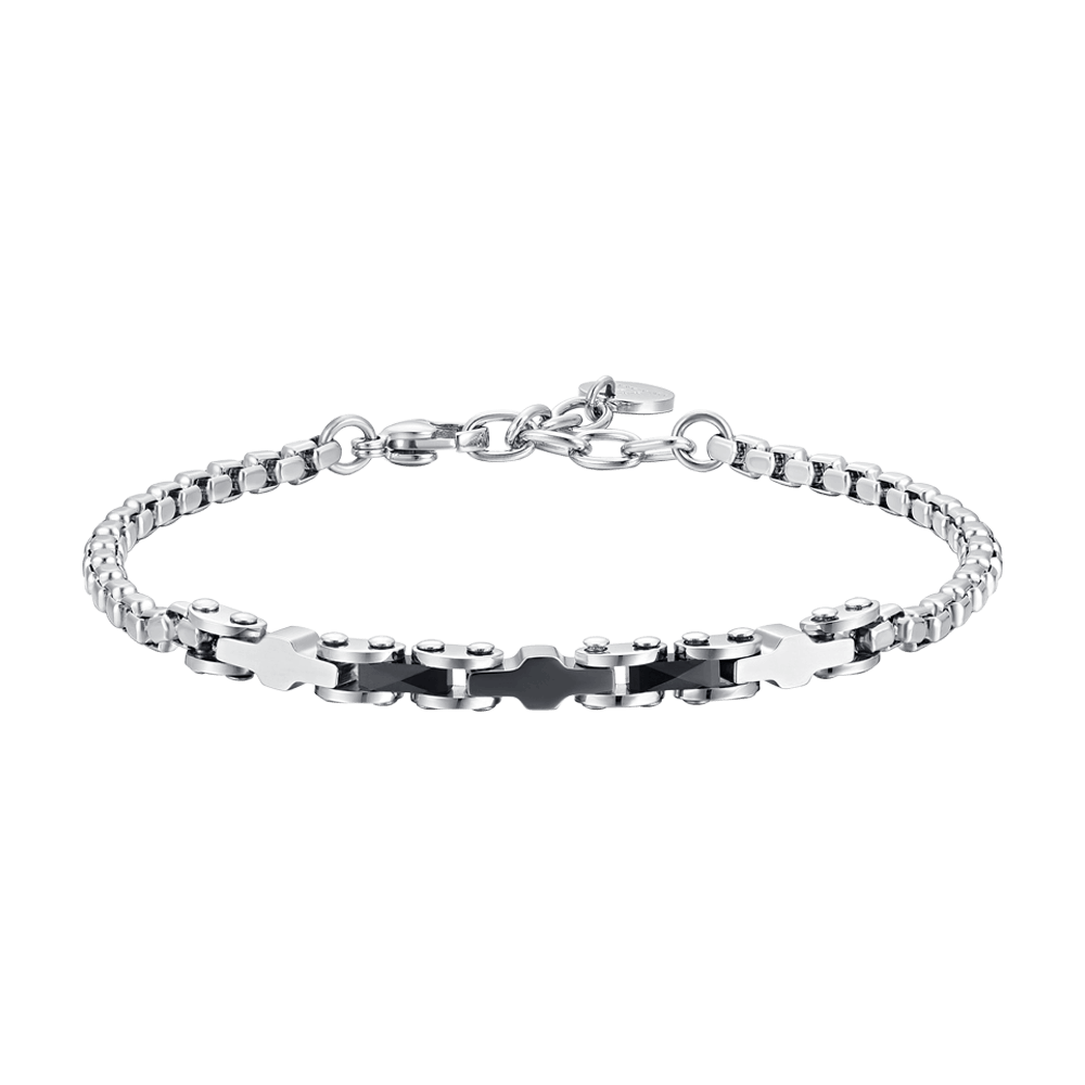 BRAZALETE DE HOMBRE DE ACERO CON ELEMENTOS DE CERÁMICA NEGRA