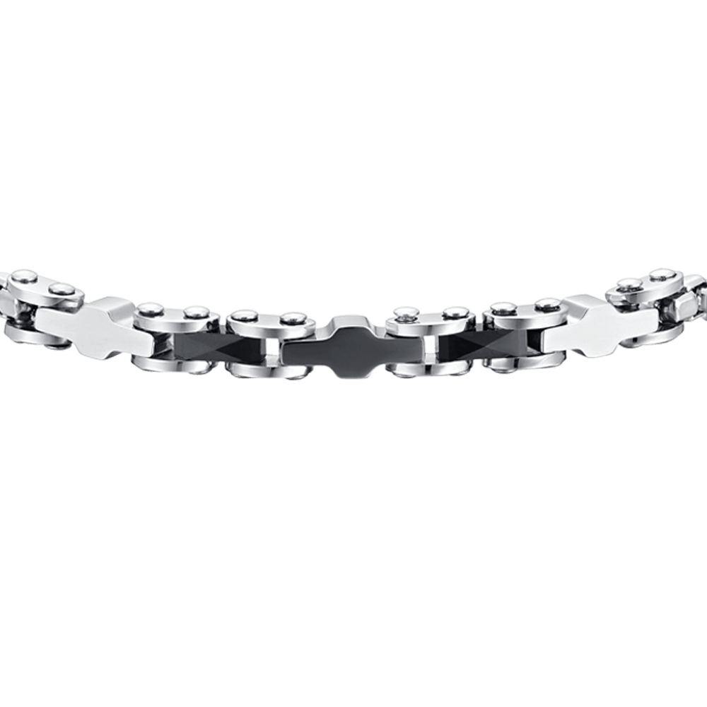BRAZALETE DE HOMBRE DE ACERO CON ELEMENTOS DE CERÁMICA NEGRA