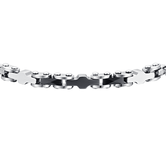 BRAZALETE DE HOMBRE DE ACERO CON ELEMENTOS DE CERÁMICA NEGRA