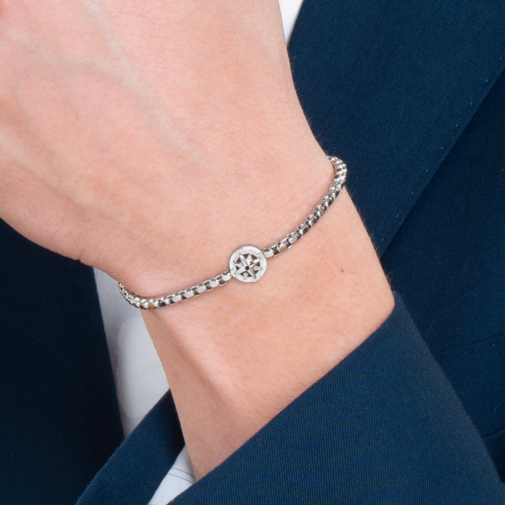 BRAZALETE DE ACERO PARA HOMBRE CON ROSA DE LOS VIENTOS