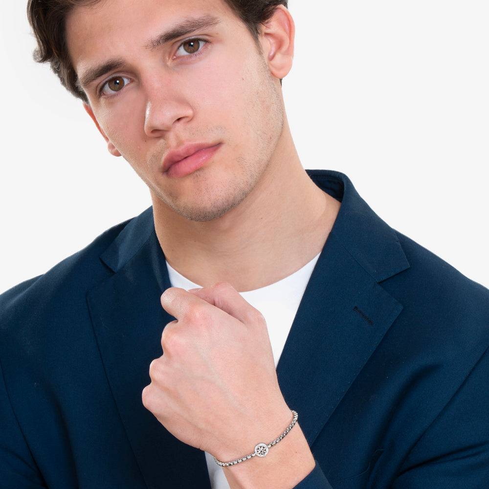 BRAZALETE DE ACERO PARA HOMBRE CON ROSA DE LOS VIENTOS