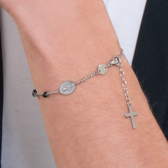 BRACCIALE UOMO ROSARIO IN ACCIAIO NERO