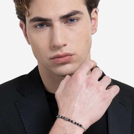 BRACCIALE UOMO IN ACCIAIO CON ELEMENTI IN ACCIAIO CON EFFETTO VINTAGE E SFERE