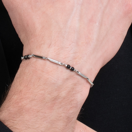BRACCIALE UOMO IN ACCIAIO CON PIETRE AGATA