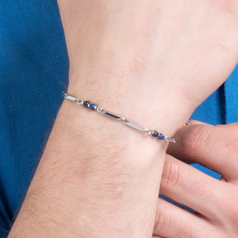 PULSERA DE ACERO PARA HOMBRE CON PIEDRAS LAPIS