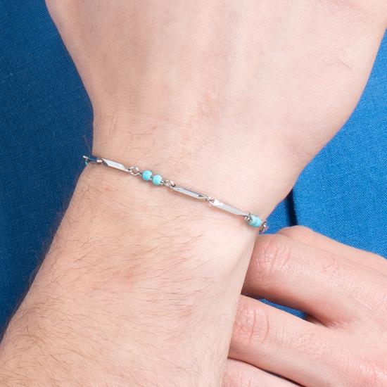 PULSERA DE ACERO PARA HOMBRE CON PIEDRAS DE TURQUESA