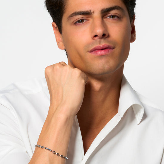 PULSERA DE ACERO PARA HOMBRE CON HEMATITA PLATEADA