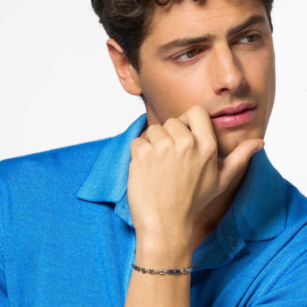 PULSERA DE ACERO PARA HOMBRE CON HEMATITES AZUL
