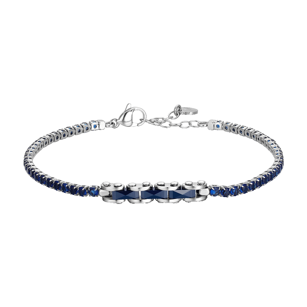 BRACCIALE TENNIS UOMO IN ACCIAIO CON CERAMICA BLU E ZIRCONI BLU