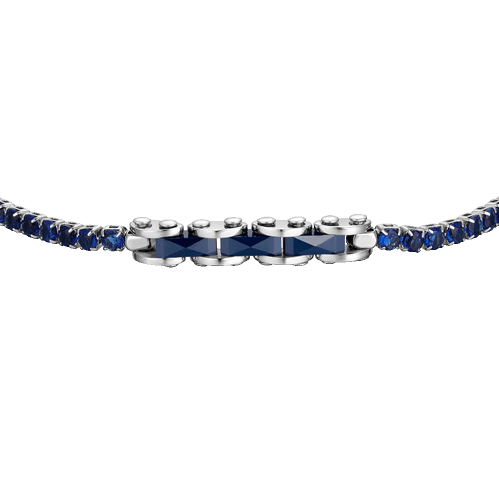 BRACCIALE TENNIS UOMO IN ACCIAIO CON CERAMICA BLU E ZIRCONI BLU