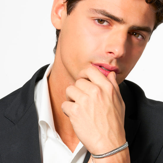 BRACCIALE UOMO IN ACCIAIO E ZIRCONI BIANCHI