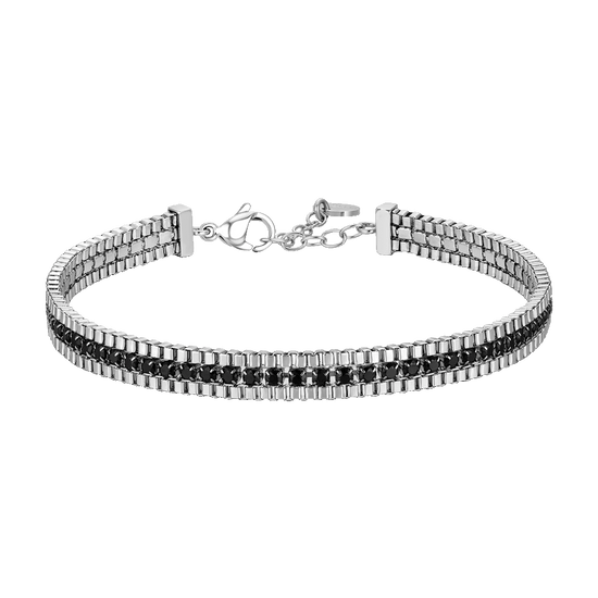 BRACCIALE UOMO IN ACCIAIO E ZIRCONI NERI