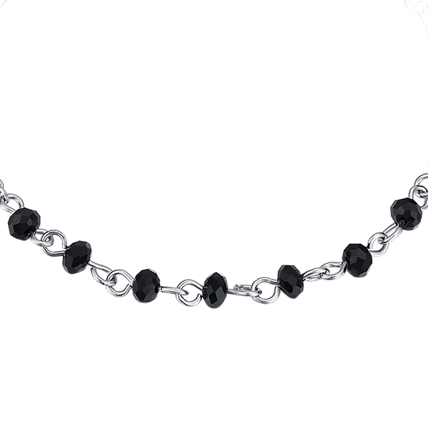 PULSERA DE ACERO PARA HOMBRE CON ROSARIO, COLGANTE DE CRUZ Y CRISTALES NEGROS