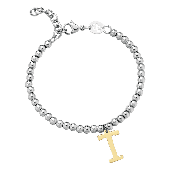 PULSERA DE ACERO GRANALLADO PARA MUJER CON LETRA T