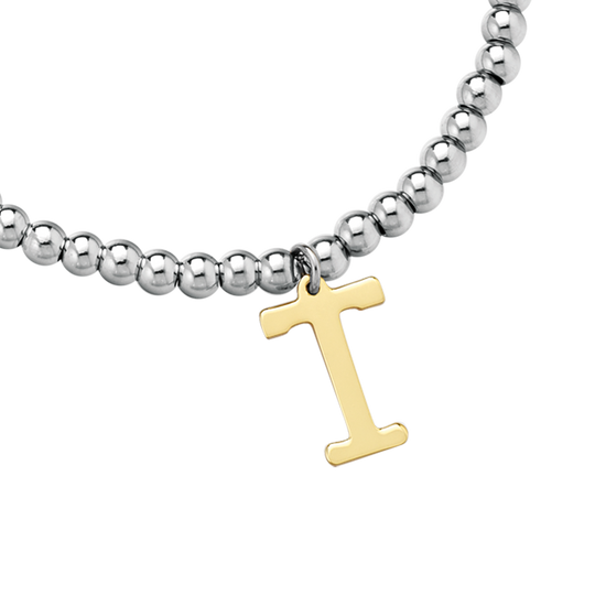 PULSERA DE ACERO GRANALLADO PARA MUJER CON LETRA T