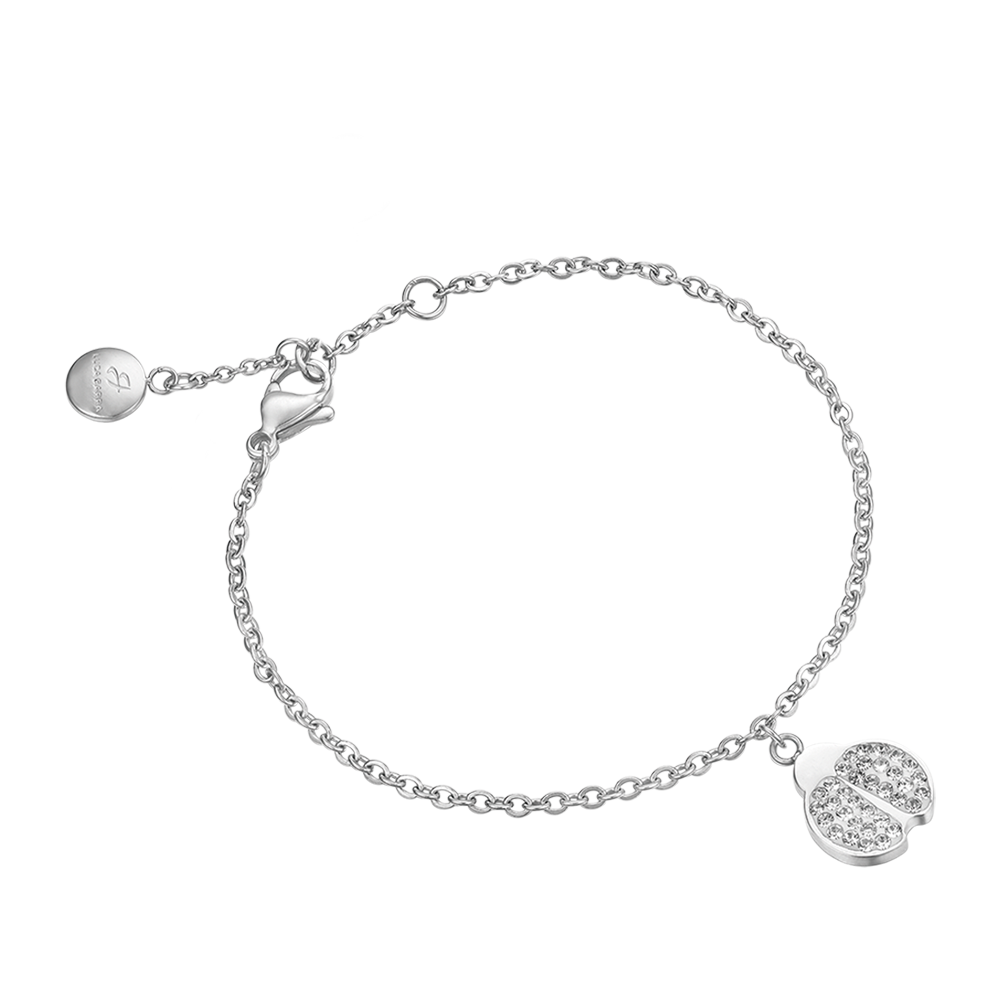 PULSERA DE ACERO PARA MUJER CON MARIQUITA Y CRISTALES BLANCOS