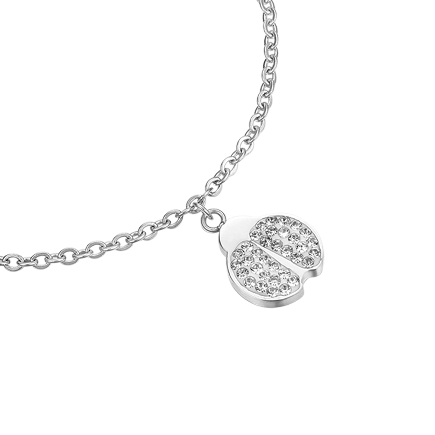 PULSERA DE ACERO PARA MUJER CON MARIQUITA Y CRISTALES BLANCOS