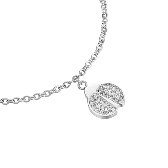 PULSERA DE ACERO PARA MUJER CON MARIQUITA Y CRISTALES BLANCOS