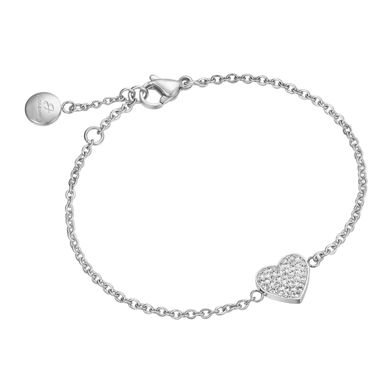 PULSERA DE ACERO PARA MUJER CON CORAZÓN PEQUEÑO Y CRISTALES BLANCOS