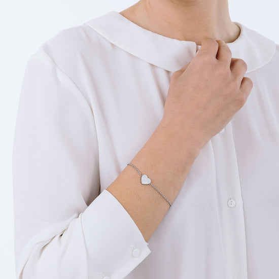 PULSERA DE ACERO PARA MUJER CON CORAZÓN PEQUEÑO Y CRISTALES BLANCOS