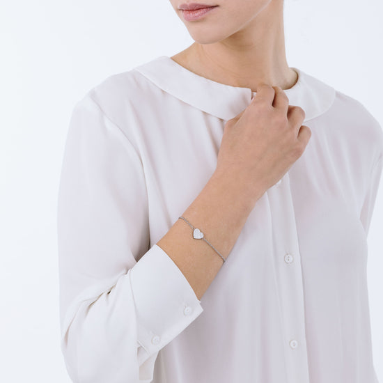 PULSERA DE ACERO PARA MUJER CON CORAZÓN PEQUEÑO Y CRISTALES BLANCOS