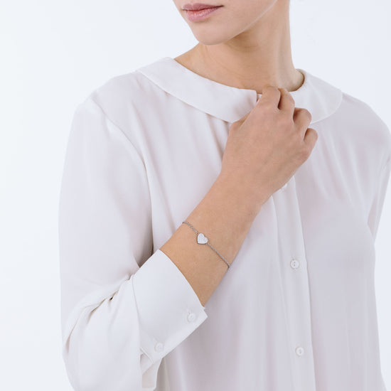 PULSERA DE ACERO PARA MUJER CON CORAZÓN PEQUEÑO Y CRISTALES BLANCOS