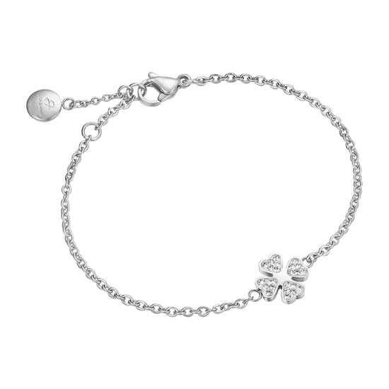 PULSERA DE ACERO PARA MUJER CON TRÉBOL DE CUATRO HOJAS Y CRISTALES
