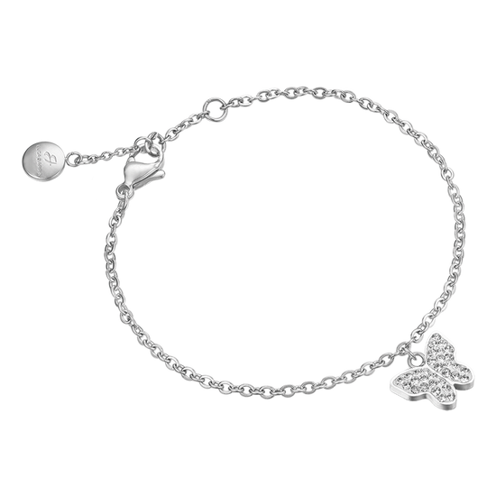 PULSERA DE ACERO PARA MUJER CON MARIPOSA Y CRISTALES