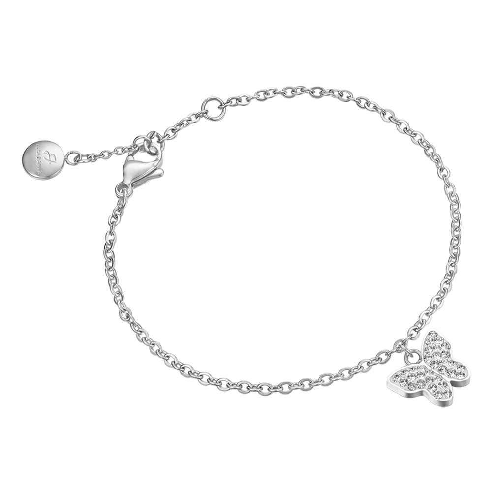 PULSERA DE ACERO PARA MUJER CON MARIPOSA Y CRISTALES